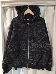 X-LARGE XLARGE エクストララージ EMBROIDERED ALLOVER LOGO ZIP UP HOODED SWEATSHIRT ブラック L 最新人気商品 値下げしました！ 