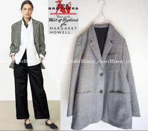 2019 美品マーガレットハウエル×フォックスブラザーズ☆POW CHECK WOOL テーラードジャケット 3 グレー★71280円