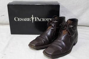 61 CESARE PACIOTTIチェザレ パチョッティ◆8985◆レザー ショート ブーツ◆ダーク ブラウン系◆元箱 付◆サイズ6 1/2(24.5㎝)