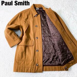 美品 Paul Smith ポールスミス 中綿ライナー 裏地 キルティング 比翼仕立て 極暖 総裏地 ウール コート メンズ 秋冬 キャメル 茶系 M