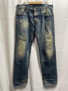 良品【size.52】DSQUARED2 ディースクエアード ダメージ リペア加工 デニムパンツ メンズ イタリア製 革パッチ ここのえ ジーンズ ジーパン