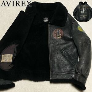 【美品 希少な黒】 アヴィレックス AVIREX 【入手困難品】 type B-3 フライトジャケット ムートンジャケット 羊革 ブラック サイズ40 L〜XL