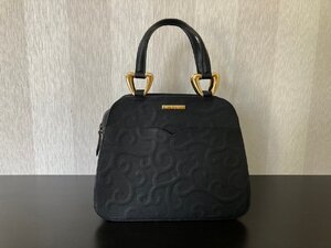 ●YSL Yves Saint Laurent イヴサンローラン ハンドバッグ 唐草柄 カサンドラロゴ レザー ブラック ゴールド金具●