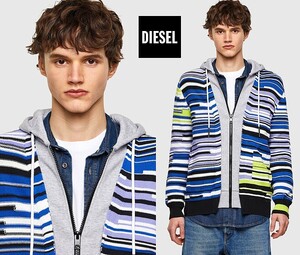 ●極美品！ディーゼル ニット スウェット ボーダー DIESEL パーカー フーディ レイヤード メンズ 即決 即納 55dsl y2k●841