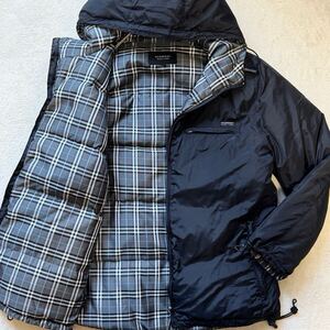 極美品/希少L◎バーバリーブラックレーベル ノバチェック ダウンジャケット BURBERRY BLACK LABEL 極暖 最高級ホワイトグース ブラック 黒 