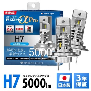 スフィアライト RIZINGアルファ Pro ライジング H7 6000K 12V用 5000lm 日本製 LED ヘッドライト ポン付け 車検対応 3年保証 SLRPH7A060