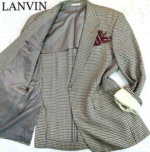 【ほぼ未使用】幻の最高級!暖かシルク100%★稀少XL!! LANVIN ランバン【光沢感を羽織る】絹 立体ツイード凹凸チェックテーラードジャケット