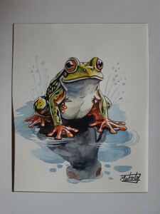 水彩画　カエル