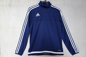 adidas/アディダス/長袖プルオーバー/ジャージ系素材/ハイネック/左肩ファスナー/白3本ライン/裾白切替/紺/ネイビー/Mサイズ(11/19R6)