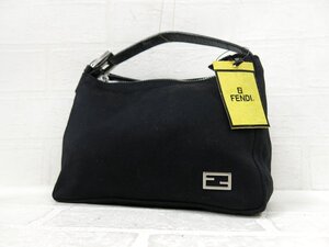 ◆美品◆FENDI フェンディ◆ナイロン カーフ レザー 本革◆ミニ ハンド バッグ ポーチ◆ブラック シルバー金具◆腕掛け◆A8941