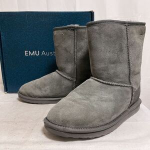 和516★ 箱付 emu Australia エミュー オーストラリア ムートンブーツ ショートブーツ シューズ 25 グレー レディース