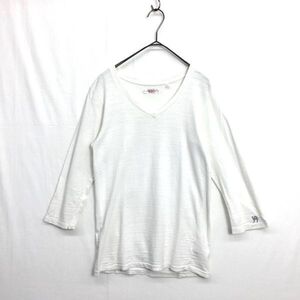 JZ0195★H.R.MARKET : ラクダH刺繍 Vネック7分袖Tシャツ★0/XS★白系 ハリウッドランチマーケット