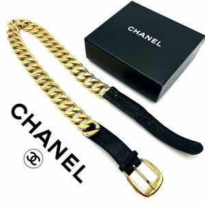 1円〜　【希少すぎる！】　CHANEL シャネル チェーンベルト ウエスト　ベルト　ラムスキン　レザー　ゴールド 箱付き　KL235