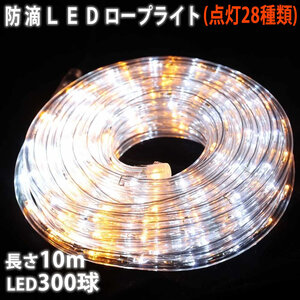 クリスマス 防滴 LED イルミネーション ２芯 丸型 ロープライト １０ｍ 白 ・ シャンパン ２８種点滅 Ｂコントローラセット