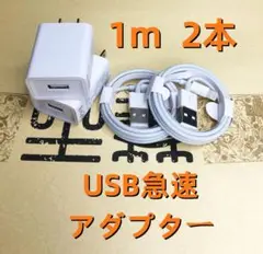 2個 USB充電器 1m2本 ライトニングケーブル 充電ケーブル デ [6v8]