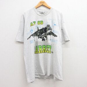 XL/古着 リー Lee 半袖 ビンテージ Tシャツ メンズ 90s AV-8B ハリアー 航空機 大きいサイズ コットン クルーネック 薄グレー 霜降り 2 5OF