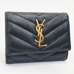 美品 YVESSAINTLAURENT イヴサンローラン カサンドラ Vステッチ レザー 6連 キーケース 鍵入れ レディース ブラック系 黒 R店0525☆