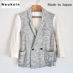 Neukoln 日本製 切替ボーダー コットン/ニット 7分袖ダブルジャケット