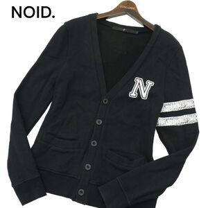 NOID. ノーアイディー 通年 USED加工★ ライン プリント スウェット Vネック カーディガン Sz.1　メンズ 黒　A4T02291_3#O