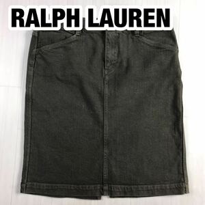 RALPH LAUREN ラルフローレン デニムスカート 11 カーキーブラウン ストレッチ素材 後スリット