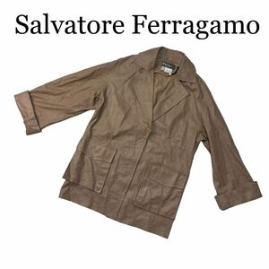 Salvatore Ferragamo サルヴァトーレ フェラガモ レザージャケット ライトブラウン ジャケット サイズUS 10 トップス