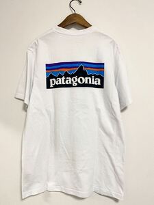 パタゴニア　バックプリントロゴ　ポケットTシャツ ポケT Patagonia Sサイズ　Responsibili ホワイト メンズ　レディース　ロゴプリント 