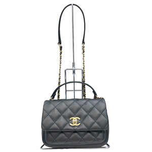 シャネル CHANEL スモールフラップ ハンドバッグ ブラック ラム ショルダーバッグ レディース 中古