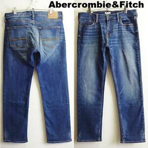 即決★ 送料無★ 美品★　アバクロンビー&フィッチ　スリムストレートデニム　W83cm　強ストレッチ　藍青　Abercrombie & Fitch　H738