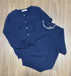 【美品】アプワイザーリッシェ/フラワービジューアンサンブルニットnavy2way