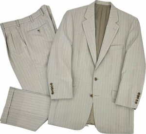 最高級 SCABAL スキャバル 「MERCURY BAY」 ストライプ モヘア ウール シングル 2B ツータック スーツ 裾ダブル 春夏 L グレージュ 日本製