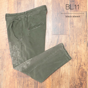 1円/秋冬/BL.11 BLOCK ELEVEN/48サイズ/訳 サルエル パンツ ピーチスキン ストレッチ ダメージ加工 ストリート 新品/カーキ/jk387/