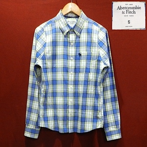 新品 アバクロンビー＆フィッチ Abercrombie&Fitch アバクロ チェック柄 ロゴ 長袖シャツ ドレスシャツ デザインシャツ 青 白 黄色 緑 S