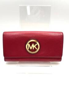 【送料無料】MICHAEL KORS　マイケルコース　二つ折り長財布　MKロゴ　レッド　レザー　W19.5　H9.5