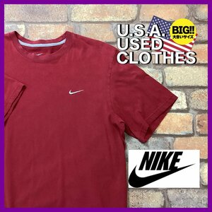 ME12-062★USA古着★美品【NIKE】良カラー 胸刺繍 SWOOSH ロゴTシャツ【メンズ XL】レッド コットン アメカジ ストリート スポーツ