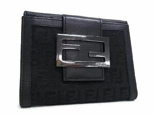 1円 ■極美品■ FENDI フェンディ ズッカ柄 ズッキーノ キャンバス×レザー 二つ折り 財布 ウォレット 札入れ 小銭入れ ブラック系 FD1446