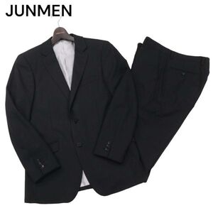 JUNMEN ジュンメン 通年 総裏★ シャドーストライプ ナローフィット セットアップ スーツ Sz.L　メンズ 黒 ビジネス　I4T00547_2#O