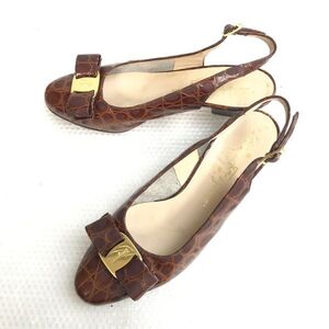 イタリア製★Salvatore Ferragamo/フェラガモ★パンプス/サンダル【size:5.5/brown/茶】リボン/crocodile/pumps/Shoes/high heels◆sQ-598