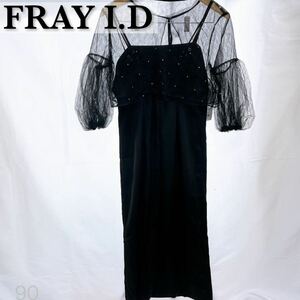 【訳あり品】フレイ アイディー FRAY I.D ビジューレースコンビドレス ブラック フリーサイズ