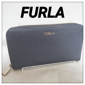 FURLA フルラ ラウンドファスナー長財布　ブルー