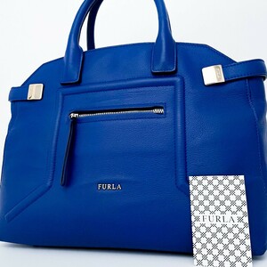 1円〜■入手困難■FURLA フルラ ロゴ トートバッグ ビジネス ブリーフケース 大容量 A4 レディース メンズ レザー 希少色 ブルー 青