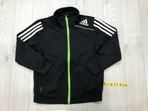 ADIDAS アディダス キッズ サイドライン ジップ ジャージジャケット 130 黒白蛍光グリーン