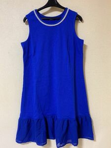 裾シフォンフリル　ノースリーブチュニック　ＬＬ　ブルー 【KAE-1295】