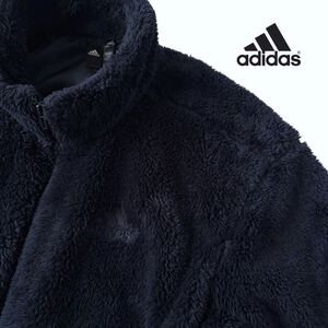 (美品) アディダス adidas フルジップ ボア ジャケット O (XL) ダーク ネイビー ジャケット