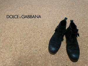 ◯ イタリア製 DOLCE＆GABBANA スウェード サイドゴア ブーツ / ドルチェ ガッバーナ ウィングチップ ショート ブラック 黒 Mens #Sirchive