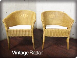 ■Vintage Rattan■高級■ヴィンテージ■希少■藤/ラタン■レトロ■アームチェア2脚セット■ft9223m