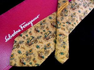 ♪今週の特売980円～♪1313♪状態並品【Ferragamo】フェラガモ【人 樹木 花 植物 船 乗り物 柄】ネクタイ♪