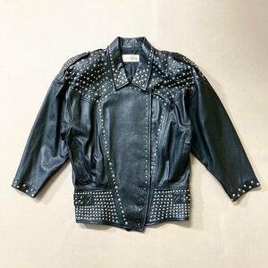 ★日本製 LASANNE ローザンヌ レザージャケット ライダース アウター メンズ サイズ9 ブラック スタッズ 星 ロック ROCK 羊革 1.3kg★