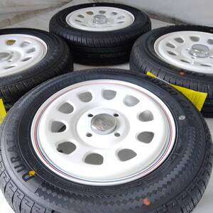 デイトナ 13-4.5J＋40 4-100 ホワイト タイヤ付4本セット 155/70R13 バモス エブリイ ライフ サンバー (W2405＋S)