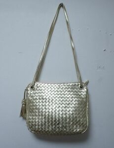 H227/8G◆BOTTEGA VENETA ボッテガ ヴェネタ ショルダー バッグ イントレチャート シャンパンゴールド 中古品◆