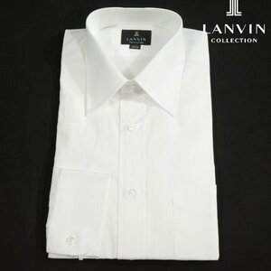 新品1円～★定価1.4万 LANVIN COLLECTION ランバン コレクション メンズ 日本製 コットン綿100%長袖ドレスシャツ S 37-76 白 ◆9143◆